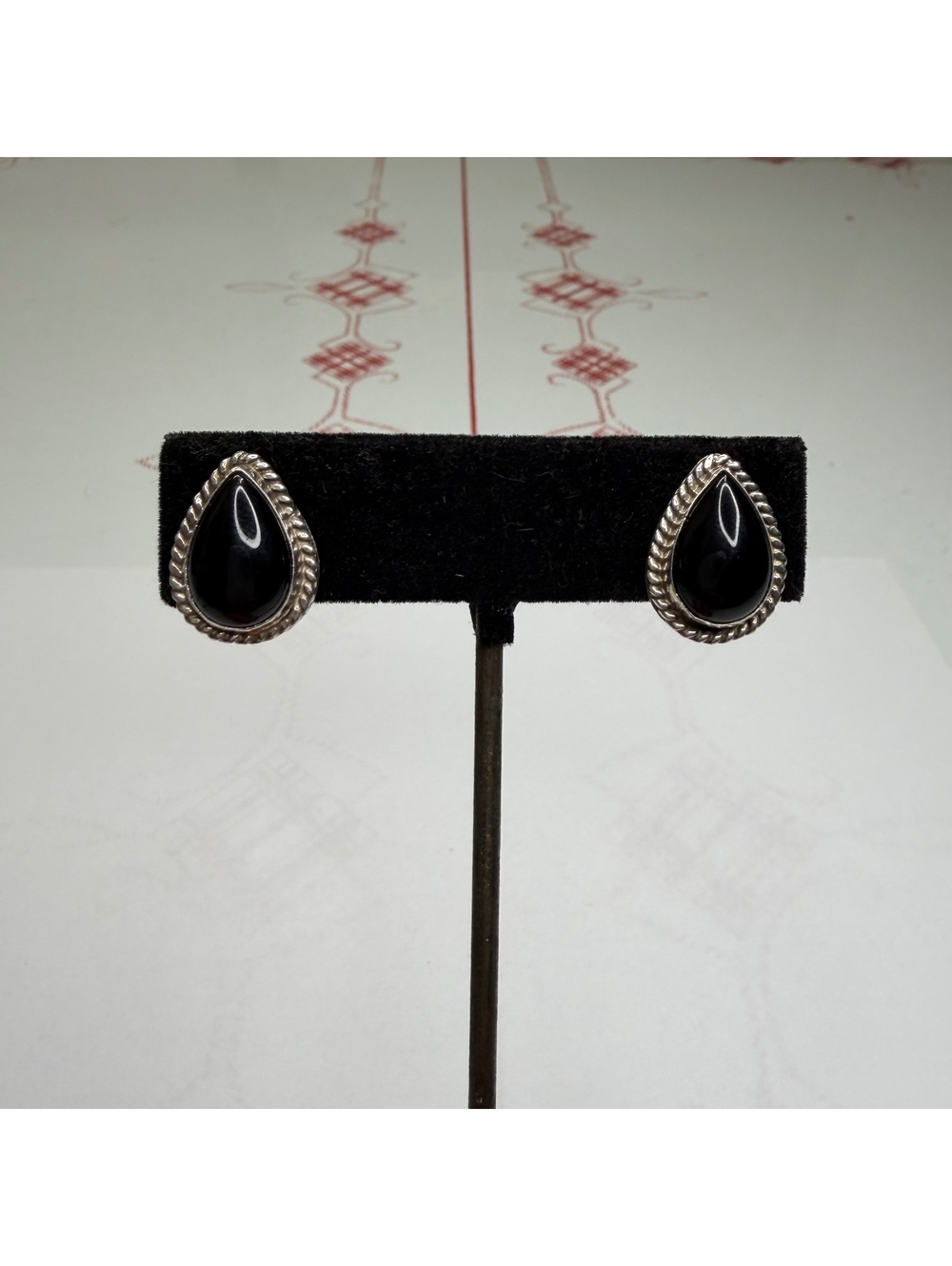 T. Spencer Navajo sterling & onyx tear drop earrings vintage